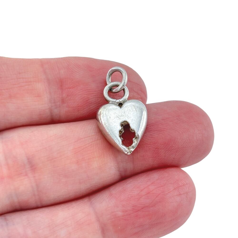 Vintage Sterling Silver 925 Heart Charm with Keyhole Cutout